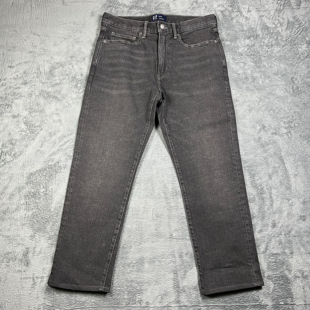 Gap Jeans Mens 32x26 Gray Whiskered Denim Cotton Straight Leg Dark Wash Zip Fly
